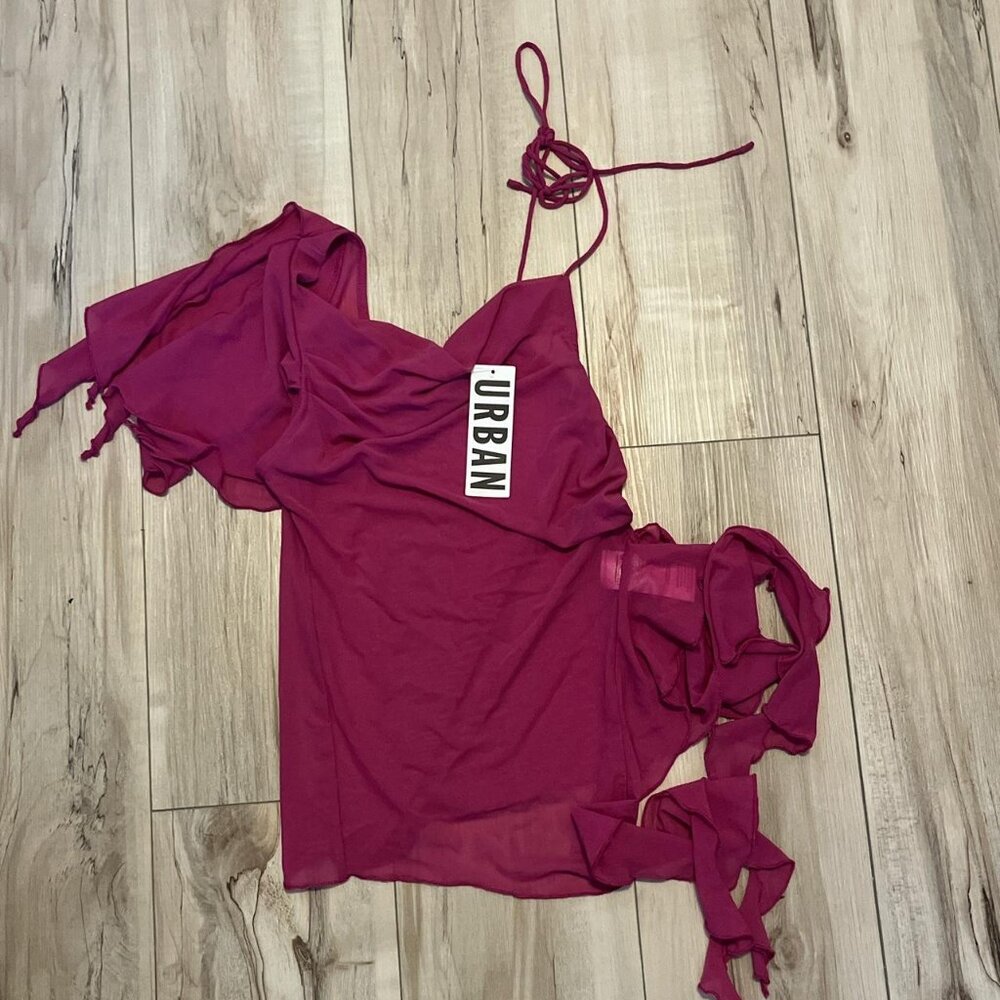 urban outfitters pink ruffle sheer tank